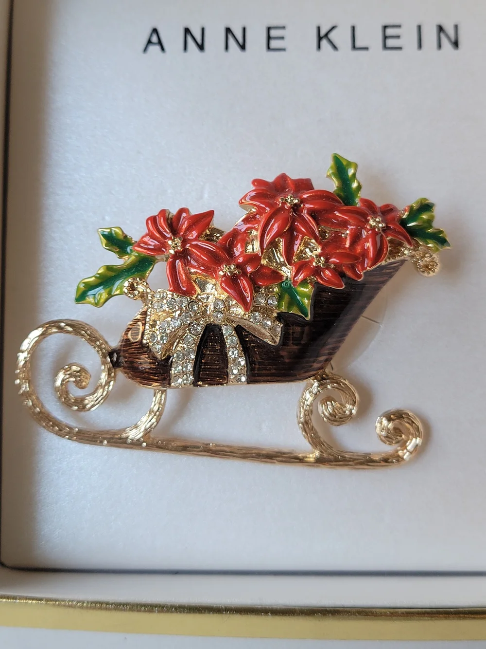Anne Klein Vintage Sleigh Brooch with Poinsettias